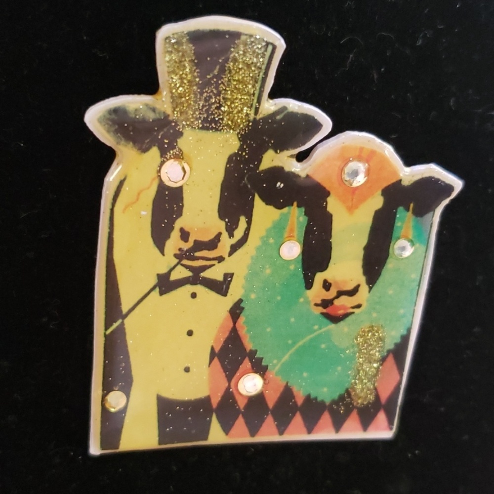 Vintage 80's-90's Dressed up Cows Pin